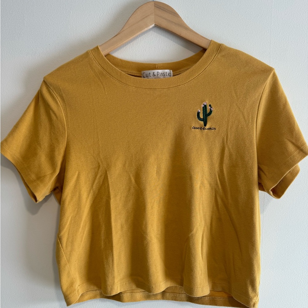 Desert Dreamin Cactus Cropped Tshirt Women's XXL Yellow Cut & Paste